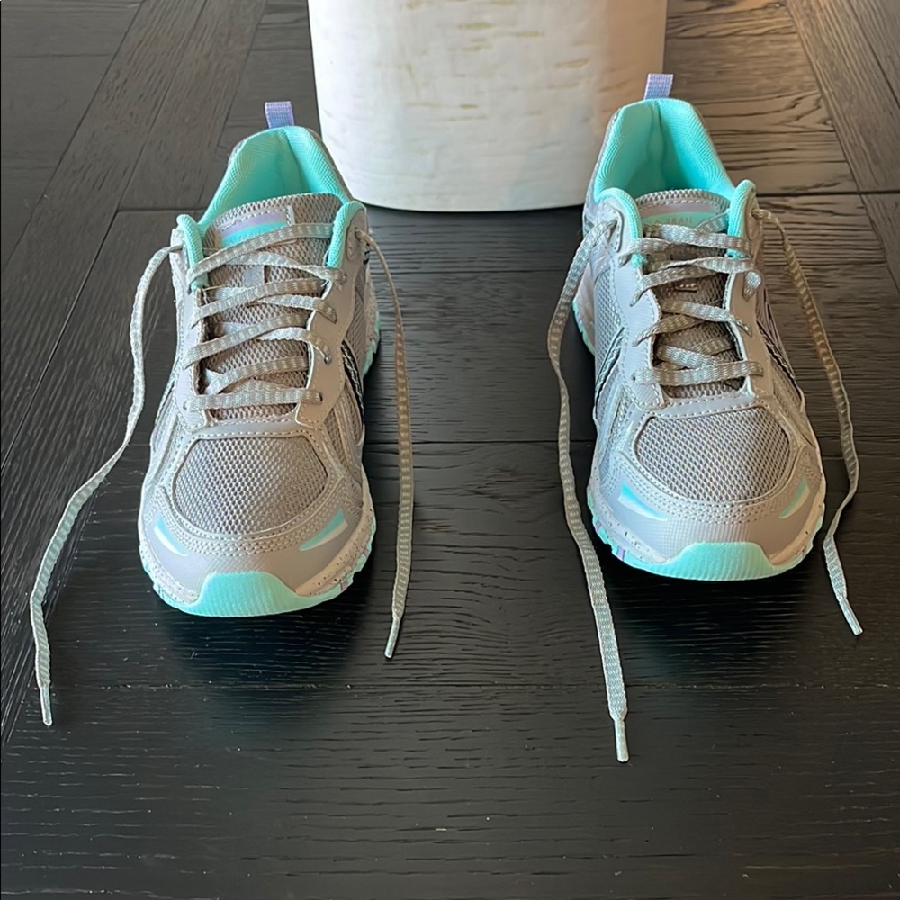 Skechers Trail Womens Grey Teal Memory Foam Running Shoes‎ Sneakers